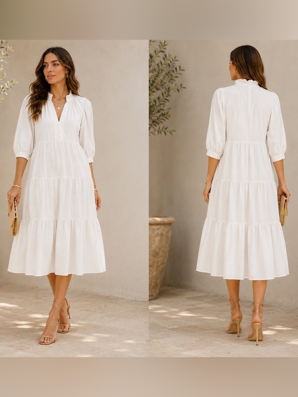 Amanda Uprichard Saffron Ivory Tiered Midi Dress Small Hamptons Chic‎